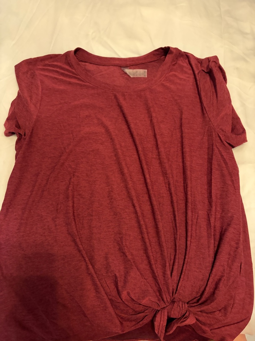 Beyond Yoga Maroon Knot-Front Short Sleeve Tee